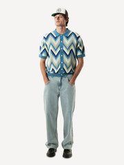 S/S POLO COLLAR CARDIGAN ZIG-ZAG