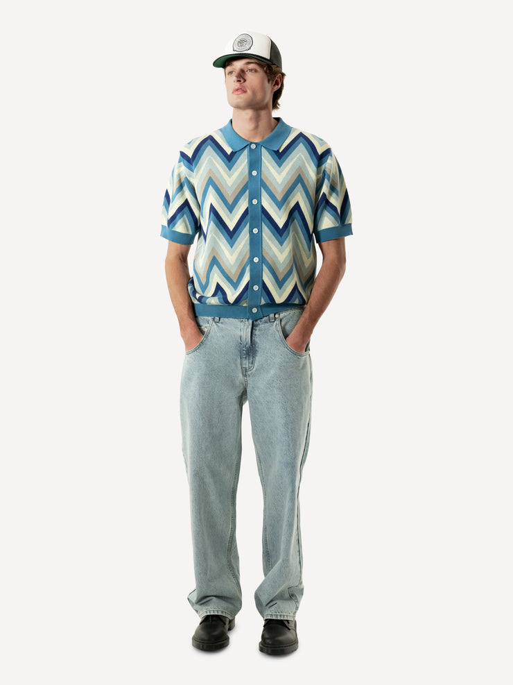 S/S POLO COLLAR CARDIGAN ZIG-ZAG