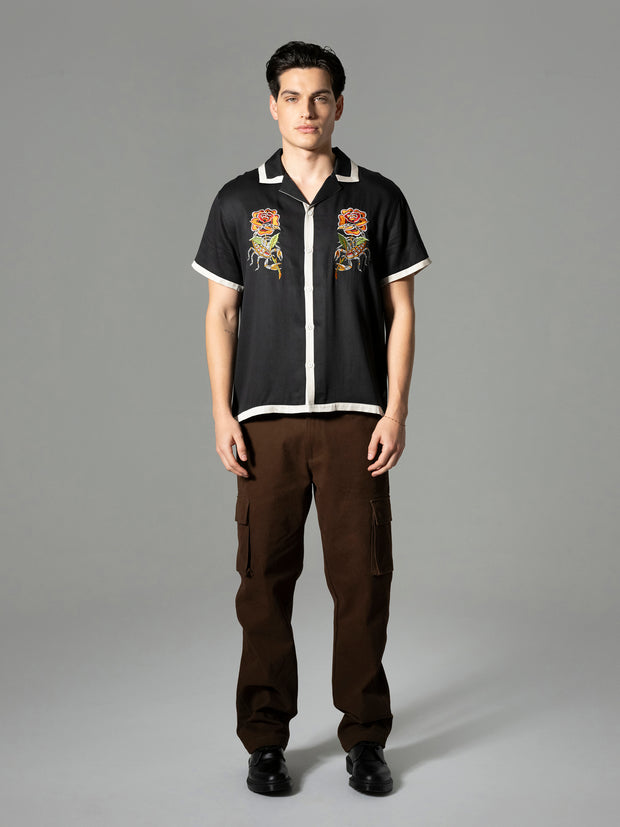 CAMPER S/S SHIRT W TIP SCORPION ROSE APPLIQUE