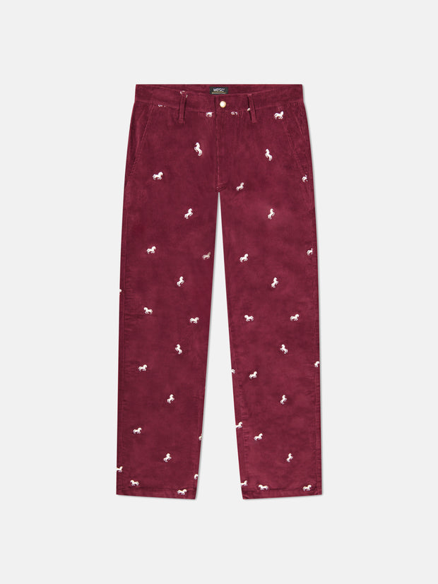 RELAXED FIT EMBROIDERED CORDUROY PANTS HORSES