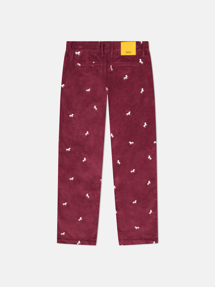 RELAXED FIT EMBROIDERED CORDUROY PANTS HORSES