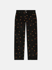 RELAXED FIT EMBROIDERED CORDUROY PANTS TOSSED CHERRIES