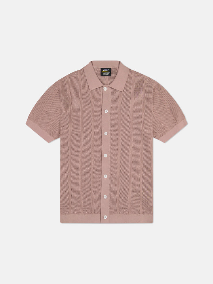 S/S POLO BUTTON FRONT SWEATER PEARL BUTTONS