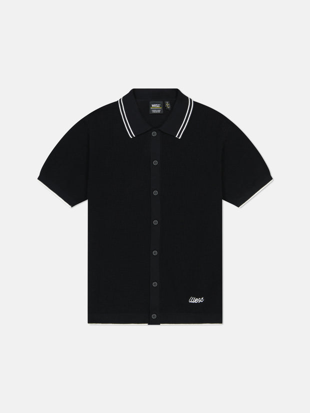 S/S POLO COLLAR CARDIGAN W/ TIPPING