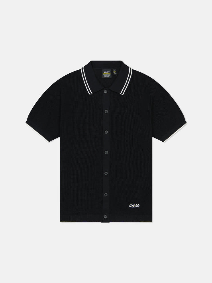 S/S POLO COLLAR CARDIGAN W/ TIPPING