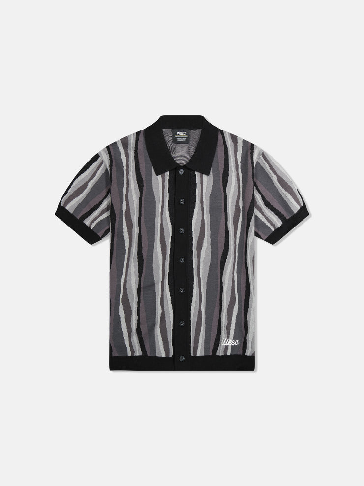 S/S POLO COLLAR CARDIGAN RIPPLED