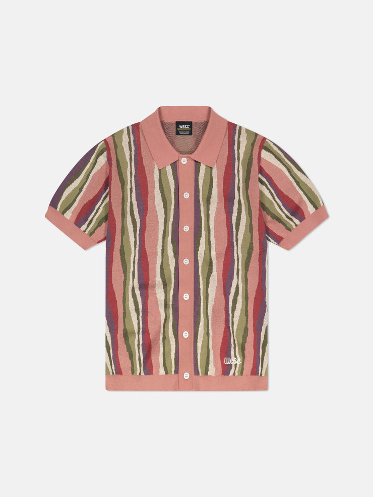 S/S POLO COLLAR CARDIGAN RIPPLED
