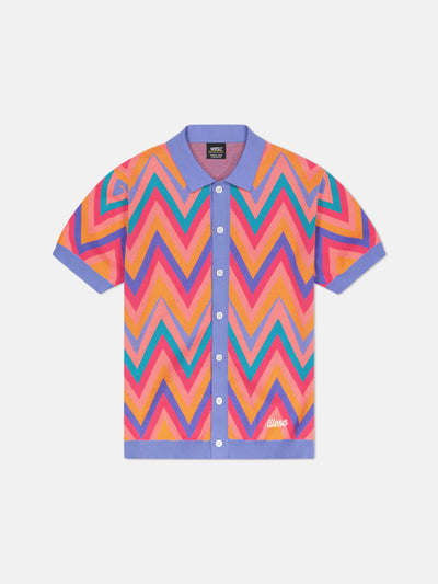 S/S POLO COLLAR CARDIGAN ZIG-ZAG