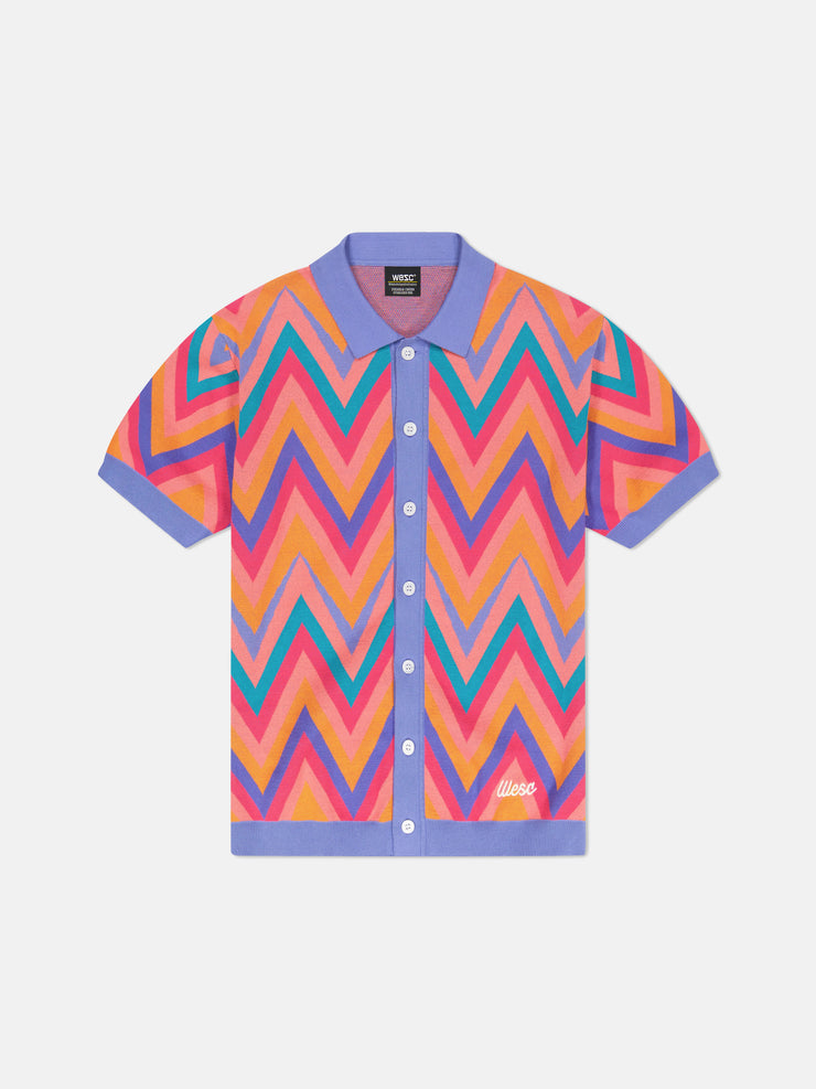 S/S POLO COLLAR CARDIGAN ZIG-ZAG