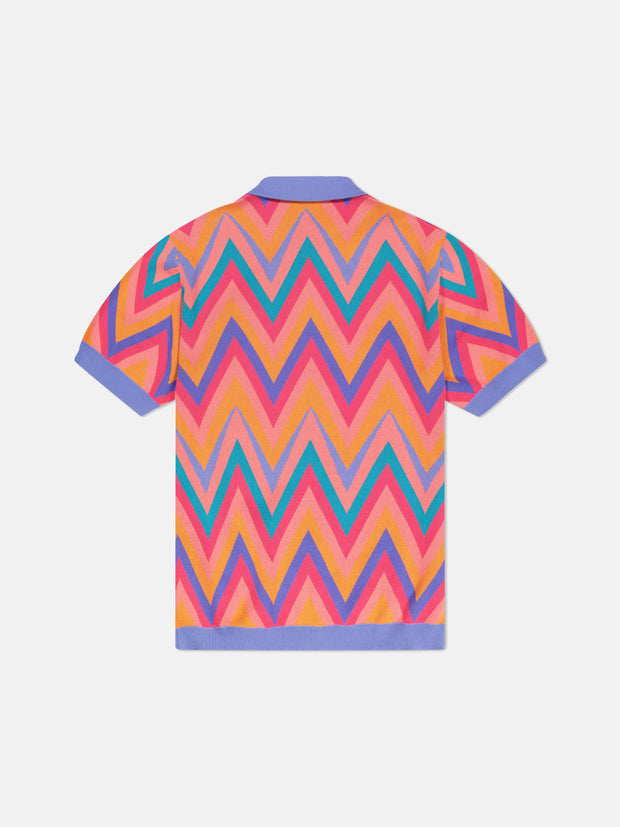 S/S POLO COLLAR CARDIGAN ZIG-ZAG