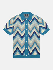 S/S POLO COLLAR CARDIGAN ZIG-ZAG
