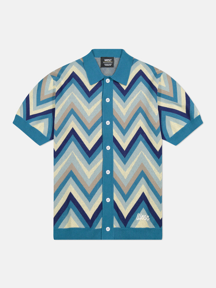 S/S POLO COLLAR CARDIGAN ZIG-ZAG
