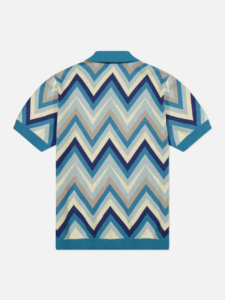 S/S POLO COLLAR CARDIGAN ZIG-ZAG