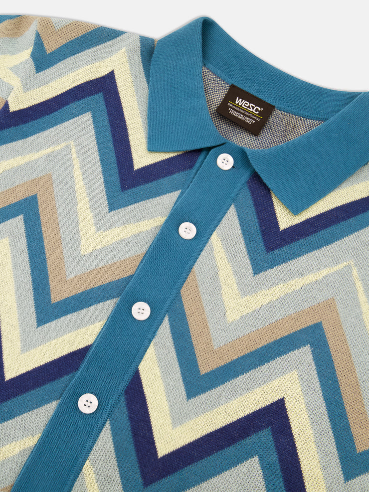 S/S POLO COLLAR CARDIGAN ZIG-ZAG
