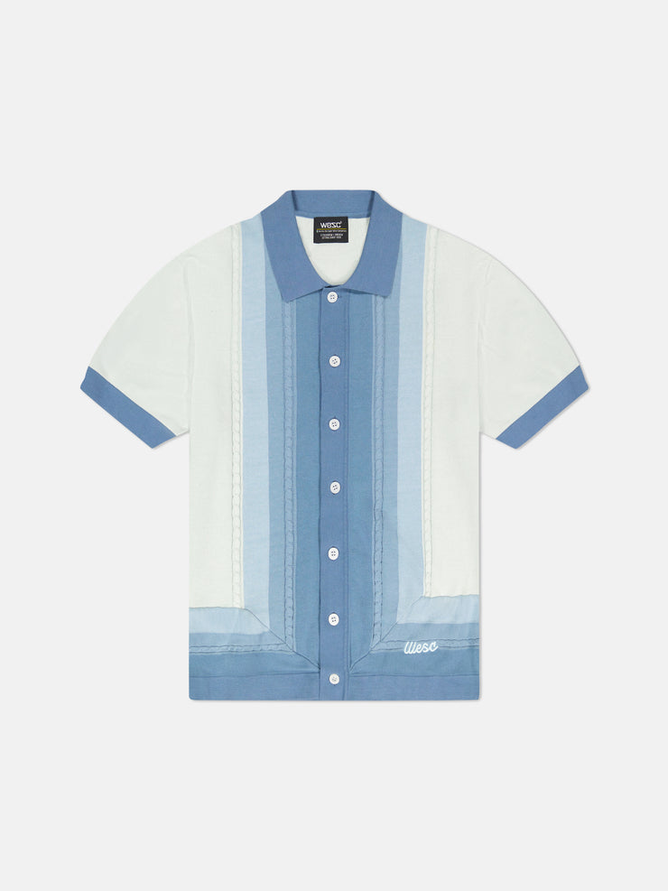 S/S POLO COLLAR CARDIGAN BORDER