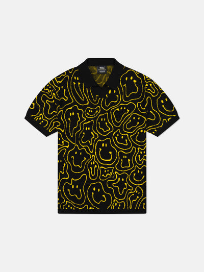 S/S JOHNNY COLLAR PULLOVER WARPED SMILEY