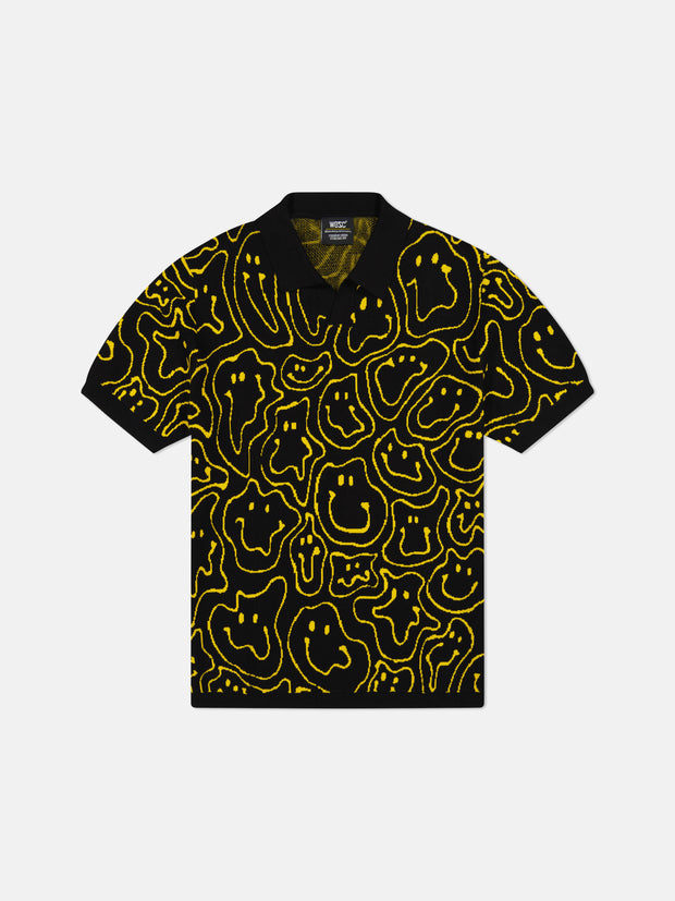 S/S JOHNNY COLLAR PULLOVER WARPED SMILEY