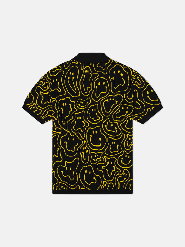 S/S JOHNNY COLLAR PULLOVER WARPED SMILEY