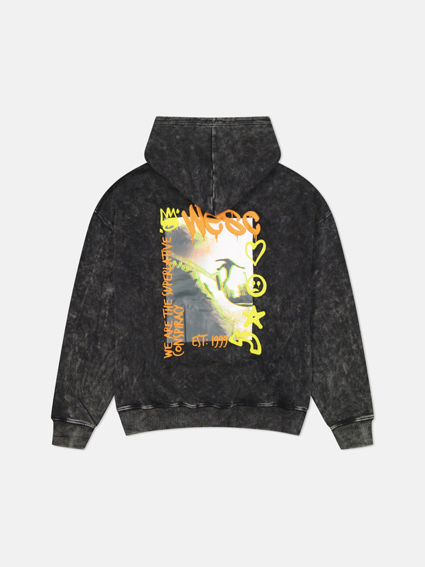 DROPPED SHOULDER HOODIE ENZYME WASH SKATER GLITCH