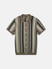 S/S POLO COLLAR CARDIGAN VERTICAL STRIPE