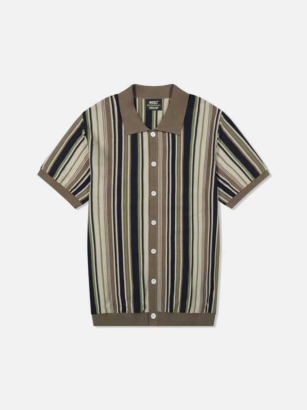 S/S POLO COLLAR CARDIGAN VERTICAL STRIPE
