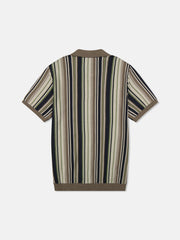 S/S POLO COLLAR CARDIGAN VERTICAL STRIPE