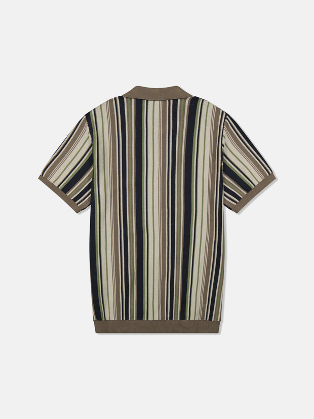 S/S POLO COLLAR CARDIGAN VERTICAL STRIPE
