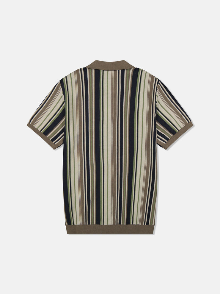 S/S POLO COLLAR CARDIGAN VERTICAL STRIPE