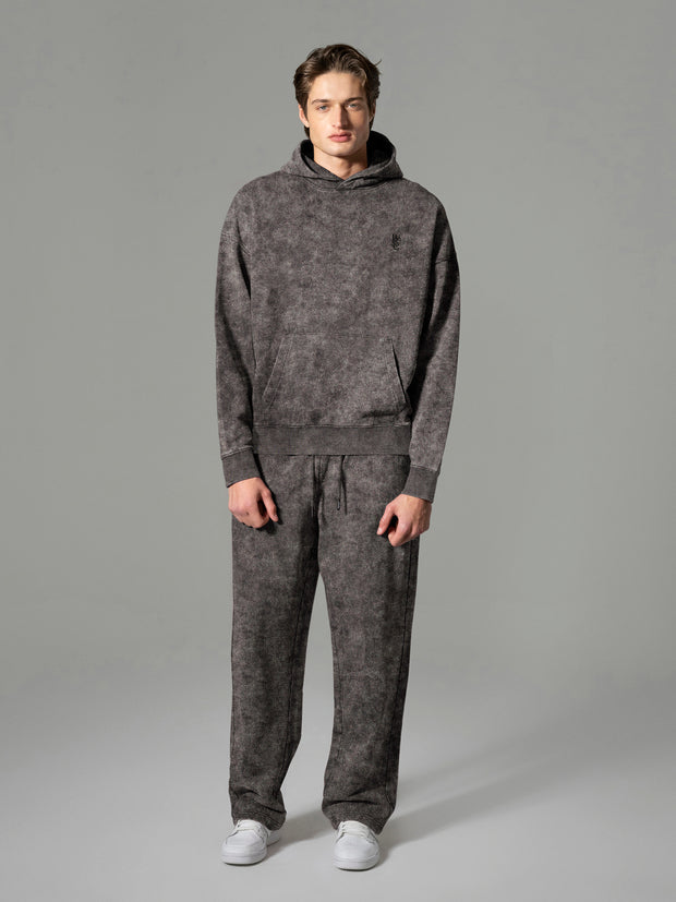 DROPPED SHOULDER HOODIE ENZYME WASHED VERTICAL LOGO
