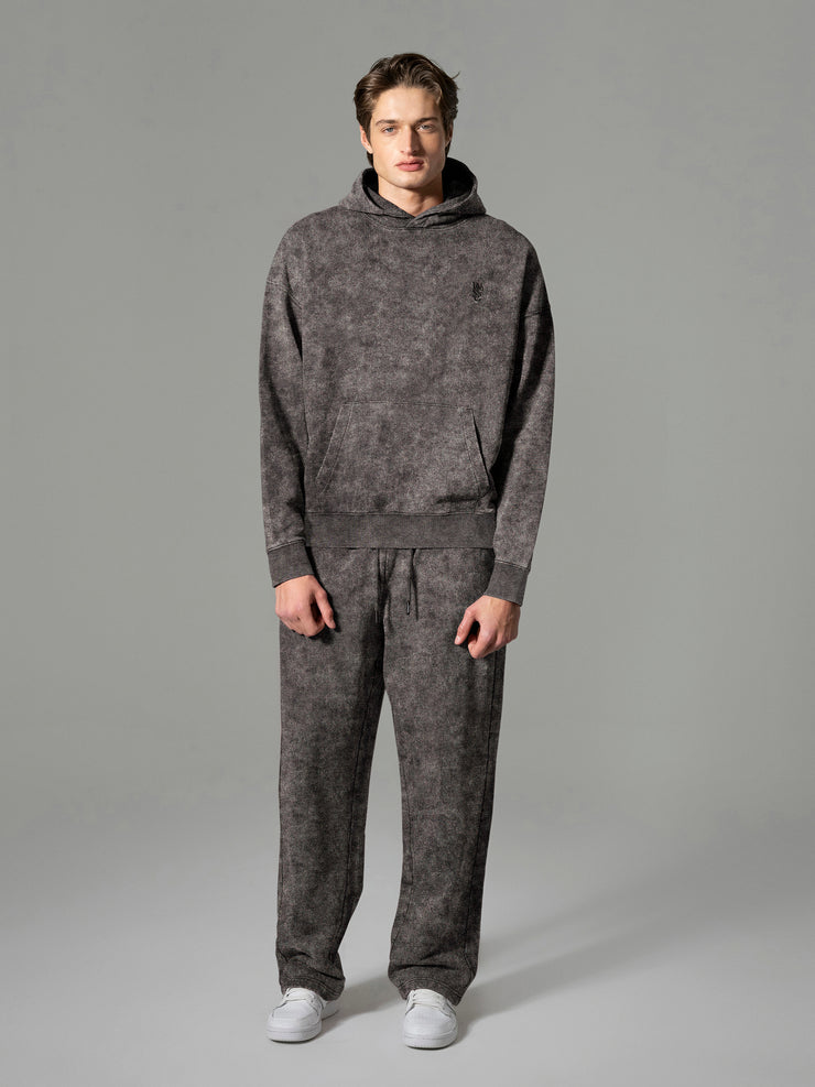 DROPPED SHOULDER HOODIE ENZYME WASHED VERTICAL LOGO