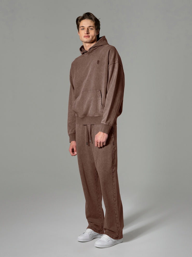 DROPPED SHOULDER HOODIE ENZYME WASHED VERTICAL LOGO