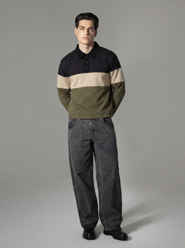 CROPPED RUGBY POLO LS COLORBLOCK