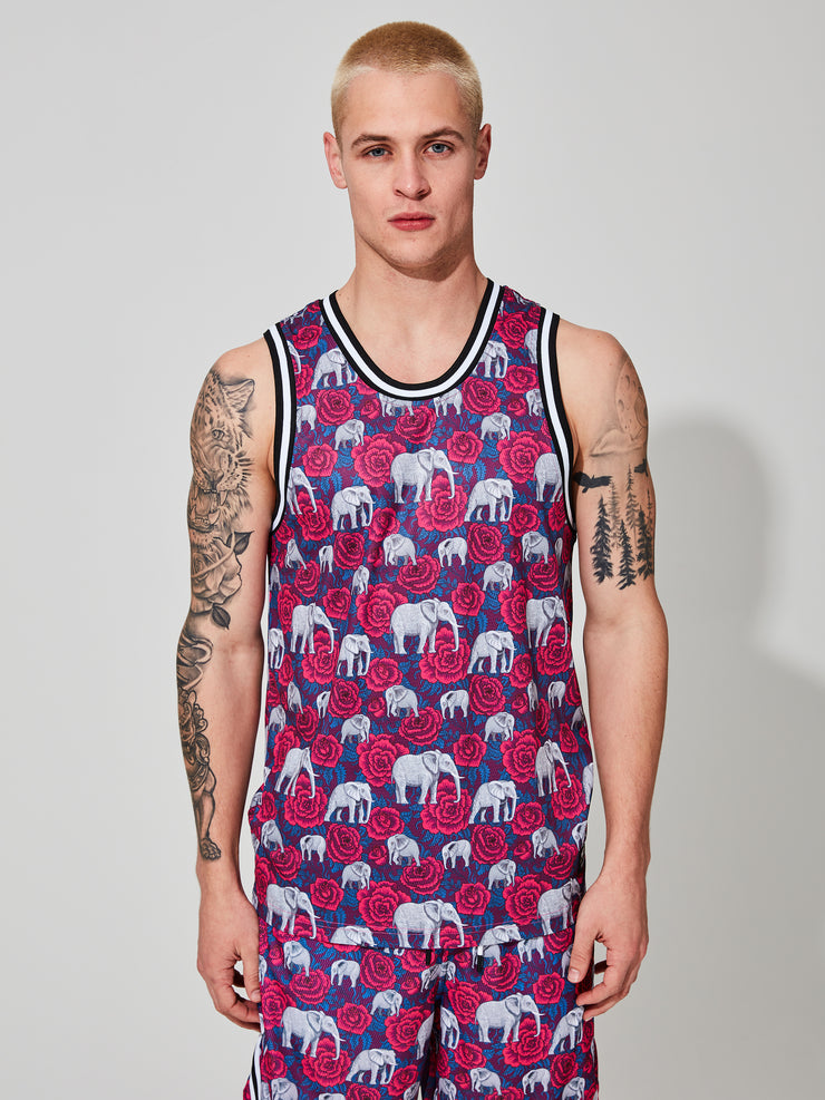 BASKETBALL TANK ELEPHANT AND FLOWERS