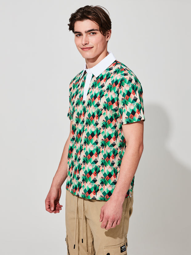 S/S RUGBY POLO TROPICAL ABSTRACT AOP